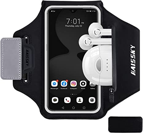 HAISSKY Brassard de sport avec poche pour écouteurs pour iPhone 14 Pro/13 Pro/12 Pro/11/11 Pro/XR/XS/X/8 Plus, Huawei P40/P30/Mate 20 Pro