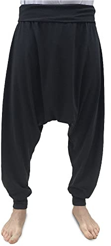 SAVARI | Pantalones Harem | Modelo Relax | Primavera y Otoño | con Bolsillos | Tiro Bajo | Cintura y Piernas Anchas | Pantalón para Casa, Yoga, Pilates y Fitness | Mujer y Hombre | Negro | Talla M
