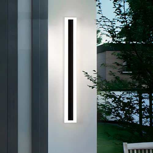 ZTWLEED LED vägglampa utomhus, 16 W utomhu vägg IP65 vattentät kall vit 6000 K utomhusvägglampor, lång villa vägglampa svart för trädgårdar villa korridor terrassbelysning, 80 cm