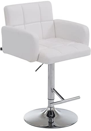 TPFLiving Barhocker Lausanne mit hoher Rückenlehne und bequemer Fußstütze und Armlehnen - Barstuhl 360° drehbar höhenverstellbar - Gestell: Metall Chrom - Sitzfläche: Kunstleder Weiß
