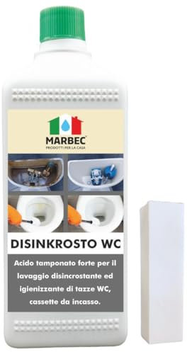 MARBEC DISINKROSTO WC 1LT Disincrostante forte per wc, elimina incrostazioni di calcare e ruggine. Perfetto per wc, cassette e sanitari, garantisce una pulizia profonda ed efficace.