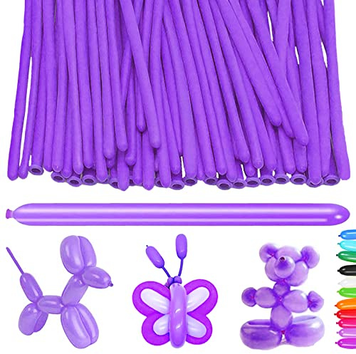 100 Piezas Globos Largos, Púrpura Globos Globoflexia, Globos de Modelado, Globo Largo del Látex, Globos Mágicos, para Fiestas de Cumpleaños, Bodas, Aniversarios y Celebraciones