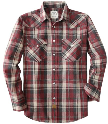 Dubinik® flanellskjorta herr Långärmad flanellskjorta herr Pearl Snap Western Denim Vintage Pocket Rutig skjorta