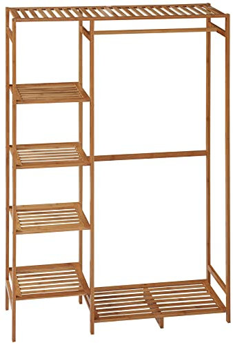 HOMCOM Bamboo Clothes Rail for Bedroom, Garment Rack with 6-Tier Storage Shelf and Hanging Rod, Clothes Rack for Living Room, Entryway, Natural Wood Effect