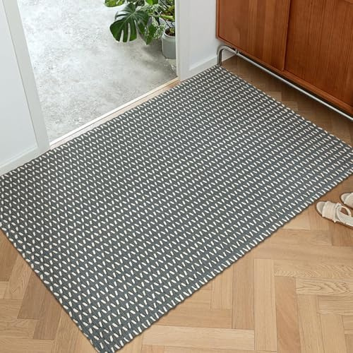 OJIA Washable Entryway Rugs Indoor 3'x5' Area Rug Front Door Rug Cotton Hand-Woven Gray Indoor Outdoor Rugs Farmhouse Throw Rug Door Mats Carpet Kitchen Rugs for Bathroom Bedroom Mudroom