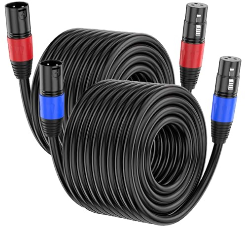 Jozzai XLR Cable 50ft 2 Packs - Premium Balanced Microphone Cable with 3-Pin XLR Male to Female Mic Speaker Cable, Black, Pure Copper and Plated Conductors, PVC Jacket