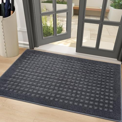 BEQHAUSE Fussmatte Innen, waschbar Fußmatte Innen, rutschfeste Schmutzfangmatte 80x120cm, Teppich Eingangsbereich Innen für Hund, Innenbereich, Haustür, Flur, Dunkelgrau