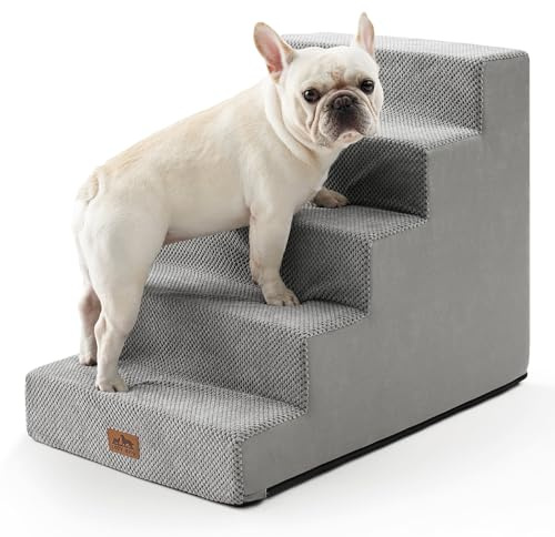 COZY KISS Scala per Cani di Piccola Taglia, Scaletta Cani Domestici a 5 Gradini più Larghe per Divano Letto Auto, 60 cm Altezza Gradini per Gatti in Spugna