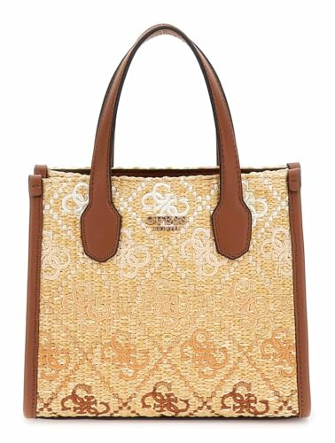 GUESS Women Silvana 2 COMP MINI Tote Hand Bag, Cognac-Logo
