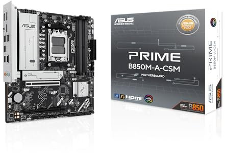 ASUS PRIME B850M-A-CSM, AMD mATX Motherboard, DDR5 Slot, PCIe 5.0 Ready, 3 M.2 Slots, Ethernet Realtek 2.5 Gb, DisplayPort, HDMI, Front USB-C 5 Gbps, BIOS FlashBack, Aura Sync