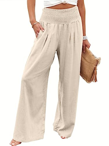 Cegerne Pantaloni di Lino Pantaloni Estivi da Donna Leggero Casual a Gamba Larga Palazzo Casual, Beige, XL