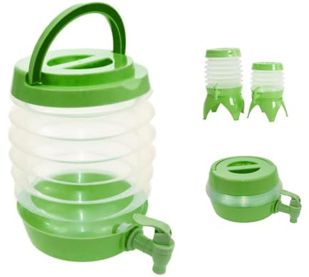 Collapsible Drink Dispenser with Tap, 3.5L/5.5L/7.5L Fridge Water Dispenser, Plastic Water Container/Jug - Cold Cocktails, Beverage, Juice, Portable Bottle for Camping, Party, Home (Green, 7.5L)