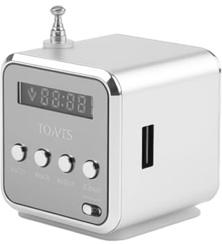 Mini radio portátil pequeña radio digital TD V26 mini altavoz reproductor de música compatible con tarjeta TF y radio USB FM portátil con antena/conector de auriculares Plug & Play reproductor MP3