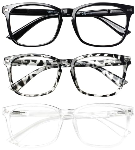 COJWIS 3 Pack Blaulichtfilter Lesebrille groß Damen Herren Computerbrille Lesebrillen Sehhilfe Brille Computer-Lesebrillen mit Sehstärke (3 Pack Farbe, 0.00, x)
