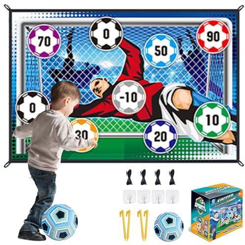 Soccer Ball Game Set for Kids, Indoor Outdoor Football Target Toss Game with Foldable Plush Goal, Football Accuracy Exercise Training Sport Toy, Birthday Gift for Boys Girls Aged 3–8 (Blue)