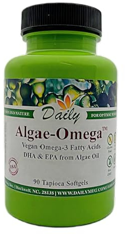 Daily Algae-Omega™ Vegan Omega 3 Supplement – 300mg Algal Oil (180mg DHA / 100mg EPA) – Plant Based Fish Oil Alternative for Brain, Heart & Eye Health – Non-GMO, Mercury Free, Burpless – 90 Softgels