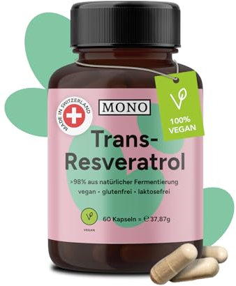 MONO® Resveratrol hochdosiert – 500 mg pro Kapsel - Veri-te™ aus der Schweiz - 98 % Reinheit - Vegan - Premium Qualität aus Deutschland