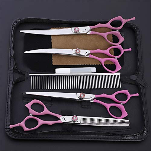 Grooming Tier Fellscheren 7 Zoll Gerade & Effilierschere & Gebogene Schere Scharfe Und Starke Klinge Aus Rostfreiem Stahl Für Hunde Und Katzen ROT