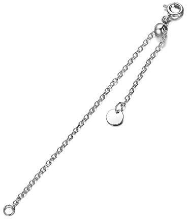 1pc 925 Sterling Silver 1.5mm Necklace Extender Chain 4inch Bracelet Anklet Single Bead Extension Adjustable Length (1pc-18k white-gold-plated-silver)