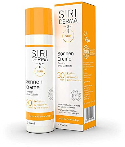 SIRIDERMA Sonnencreme | LSF30 | Mineralischer Sofortschutz für sensible Haut | Basisch, natürlich und hochverträglich | Ohne Nanopartikel (ohne Duft) (100 ml)