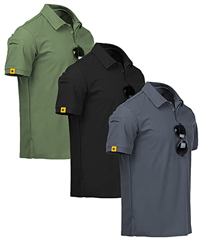 ZITY 3 Pack Mens Polo Shirt Short Sleeve Sports Performance Business Casual Golf Shirts for Men Collared Tactical T-Shirts Grey Black Green X-Large