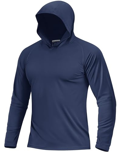Boladeci Men Swim Shirt Sun Hoodie Fishing Lightweight Hoodie Sun Shirts UV Protection Clothing Long Sleeve Summer SPF Rash Guard Rashguard Fishing Navy Blue L
