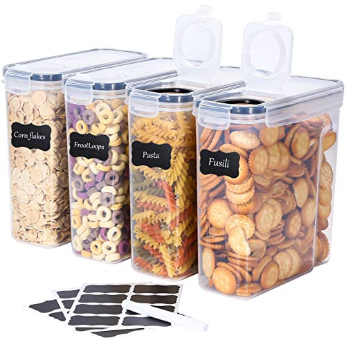 LUFEVRM 2.5L Vorratsdosen mit Deckel,4er Luftdichte Aufbewahrungsbox küche Sets,BPA-freie Müslispender aus Kunststoff Müsli Aufbewahrung für Trockene Lebensmittel,Müsli,Mehl,Zucker,24 Etiketten