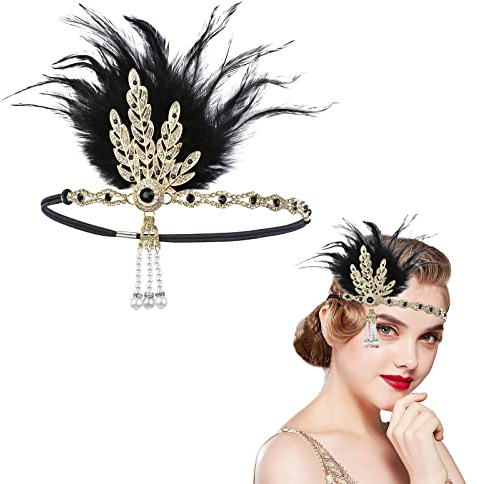MIVAIUN 1920s Accessoires Bandeau Pour Femme 1920s Bandeau de Plumes, Headband Gatsby Plume, Gatsby Flapper Accessoires, Charleston Bandeau, Année 20 Vintage Partie à Thème (1 Pcs)