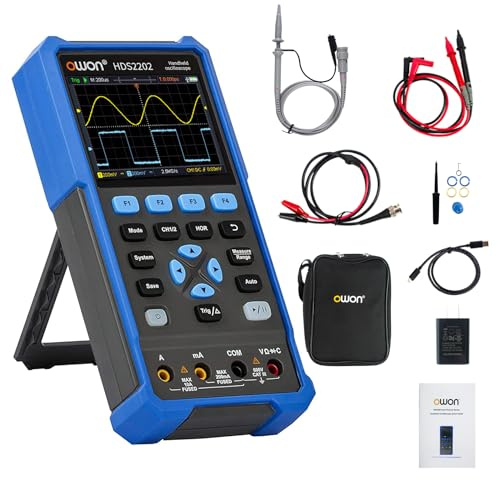 OWON HDS2202 Osciloscopio 2 en 1 Osciloscopio portátil profesional para PC 200 MHz, multímetro digital de 20000 cuentas, pantalla LCD de 3,5 pulgadas, herramienta de prueba universal