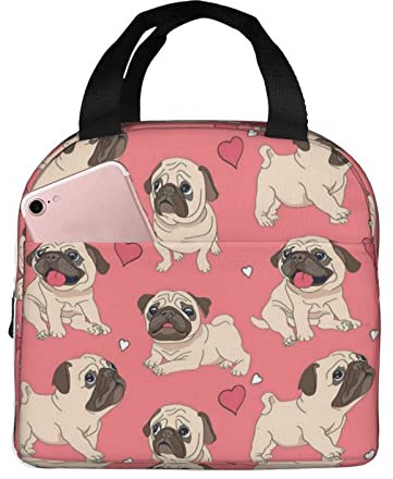 XVBCDFG Bolsa de almuerzo para perros Pug, fiambrera aislada para mujeres y hombres, bolsa de mano ligera y duradera para la escuela de oficina