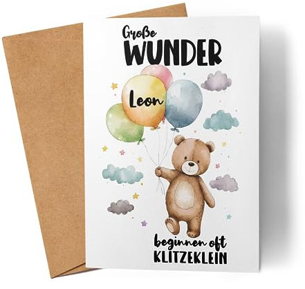 Kiddle-Design Glückwunschkarte Geburt Bär Karte zur Geburt Junge Mädchen Babykarte Personalisiert mit Name Geburtskarte Baby Sprüche