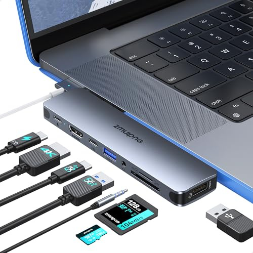 USB C Adapter for MacBook, 8 IN 2 USBC Hub for MacBook Pro/Air, Mac Adapter with 4K HDMI, Thunderbolt 3, USB-C, USB 3.0, USB 2.0, SD/TF, Audio