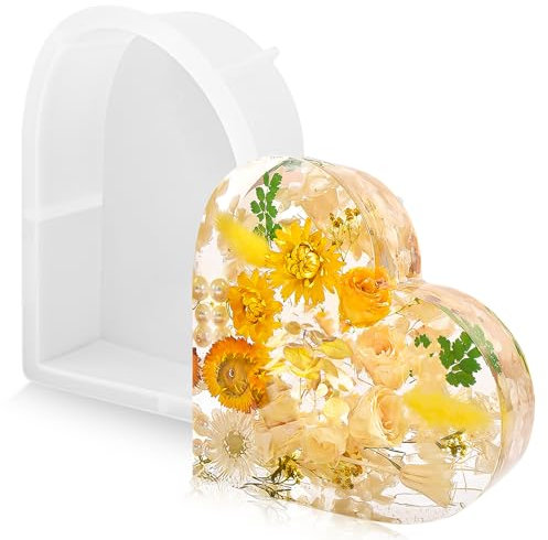 AKONE Stampi in silicone epossidico a forma di cuore, grandi stampi in resina epossidica, grandi stampi in silicone, a forma di cuore 3D, decorazioni per fiori secchi, fermalibri in resina per