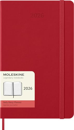 Moleskine Daily Planner, Agenda Giornaliera 2026 12 Mesi, Con Copertina Rigida e Chiusura Elastica, Formato Large 13 x 21 cm Colore Rosso