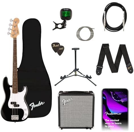 Squier by Fender Debut Collection Precision Bass, Lieferumfang mit Zubehör: - Ständer - Rumble 15 Amp - Gepolstertes Gigbag - Gurt - Bass - 3 m Kabel - FT-1 Stimmgerät