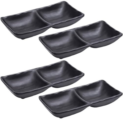 Glixoft 4 Uds. Cuencos Dobles para, Cuencos para De Soja, Bandejas De Dos Compartimentos, Plato para, Platos De Fondue Divididos para Restaurante Y Cocina