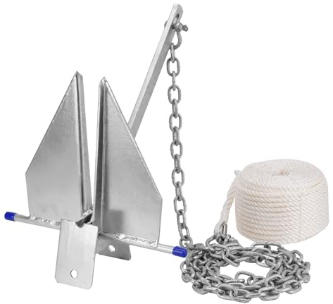 JURPLIX Heavy Duty Boat Anchor Kit, Fluke Style with Chain and Rope Set, Compatible with Pontoon, Deck, Fishing, and Sailboats, 8LB, Galvanized Steel