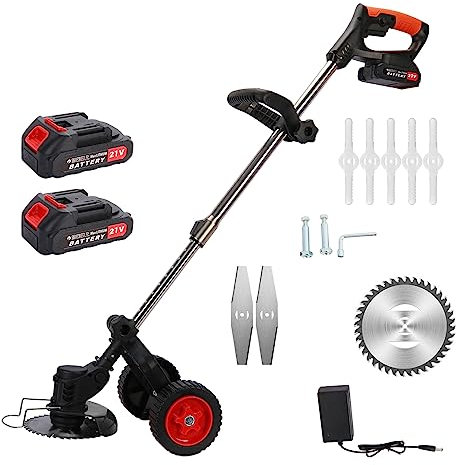 650W Strimmer Cordless Grass Trimmer,3 in 1 Cordless Strimmer,2x2000mAH Battery Strimmer,Lightweight Electric Strimmer With Wheels,Grass Trimmer/Grass Cutter For Yard, Garden, Sidewalk Edge (Black)