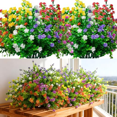 Starward 10 Ramos Flores Artificiales Decoracion, Plantas Artificiales Decorativas, Plantas Falsas Resistentes a Rayos UV, Flores Decoración Falsas, para Balcón, Interior, Jardín