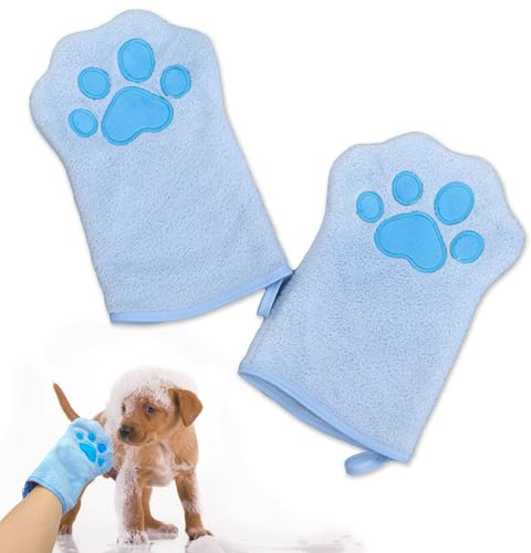 Niuhong 2 st Handduk Hundar Katter Husdjur Rengöringshandskar Absorberande Rengöringsduk Mjuk och Hållbar Handskar Handduk Mikrofiber Hundar Katt Andra Små Djur (Blå)