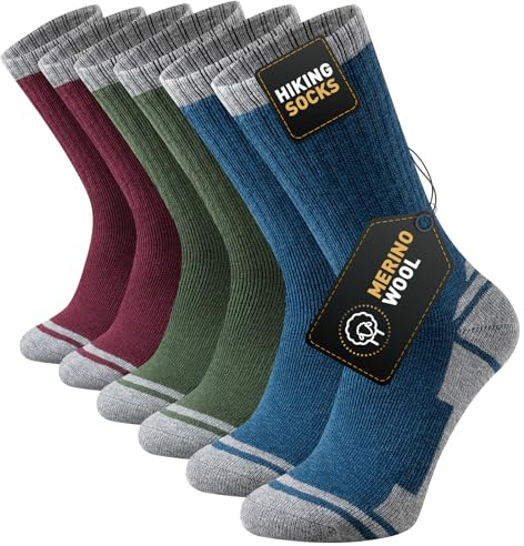 Stoeury Calcetines Trekking Lana Merino Hombre Mujer, Calcetines Senderismo Deporte Termicos Invierno, Merino Wool Socks Antiampollas, Acolchado, Transpirables, 3 Pares