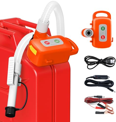 Kraftstoff Umfüllpumpe mit Auto-Stopp-Sensor, 3,2GPM Benzinpumpe Elektrische mit Batterien, Aufladbare tragbare Dieselpumpe, Multifunktions-Flüssigkeitsförderpumpe für Benzin, Diesel und Öl, Orange