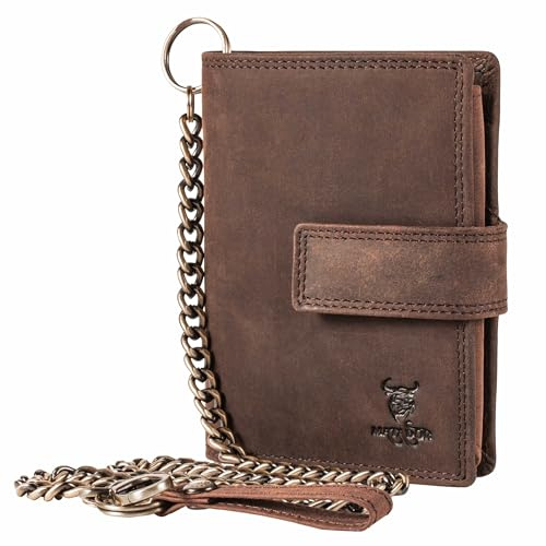 MATADOR Porte-monnaie avec chaîne en cuir #Seattle avec élégante boîte cadeau, Porte-monnaie de luxe pour motard avec chaîne et bloqueur RFID, Porte-monnaie élégant pour homme avec plusieurs