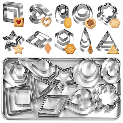 Juego de 30 cortadores de galletas de acero inoxidable, 10 formas geométricas en 3 tamaños, cortadores para galletas, fondant y tartas
