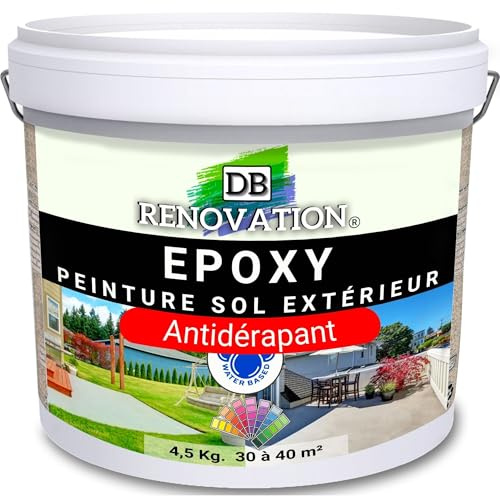 DB Rénovation Kit Antidérapant Résine Epoxy sol Terrasse + Sable de quartz - Gris clair 5KG Peinture pour béton extérieur