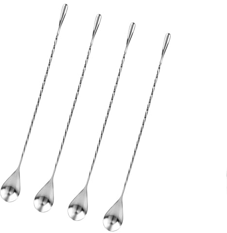4 Piezas Cucharas de Mezcla para Cócteles de Acero Inoxidable,Cucharas de Barra con Diseño en Espiral para Batidos,Café, Jugo y Té,Accesorio Profesional para Cóctel para Hogares, Bares y Fiestas