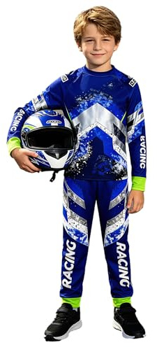 inlzdz 2 Set Boys Kids Motorcycle Riding Jersey And Pants Youth Dirt Bike Gear Breathable Lightweight for Motocross Camp Blue 7-8 Years