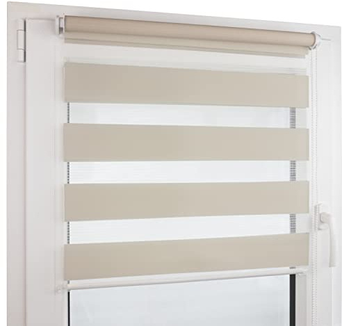 Deco4Me Doppelrollo Klemmfix ohne Bohren - 150 x 160 cm, Beige - lichtdurchlässige & blickdichte Jalousien zum Klemmen - Duo Rollo für Fenster innen, Klemmrollo - Stoffbreite 146 cm
