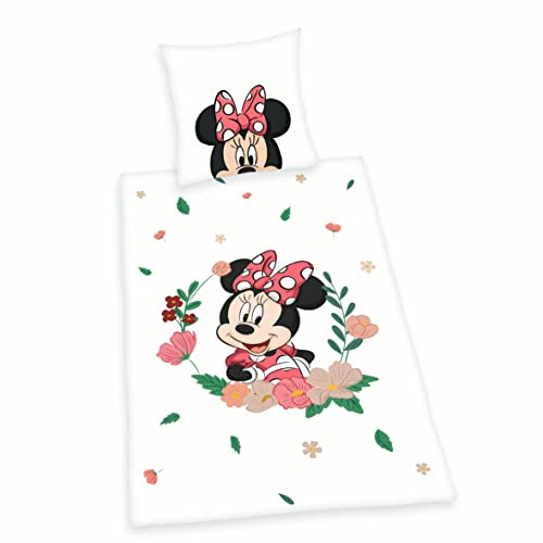 Herding Disney's Minnie Mouse Bedding Set, Pillowcase 80 x 80 cm, Duvet Cover 135 x 200 cm, With Button Closure, 100% Cotton/Flannel, Multicoloured