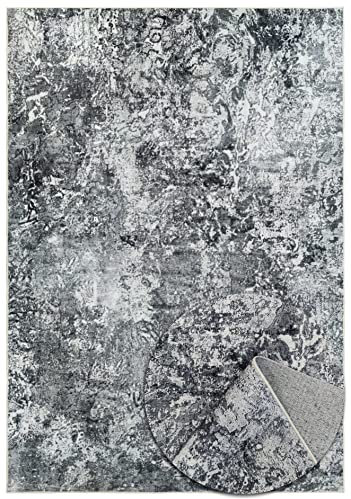 Modern Marmor Teppich - Weich - Maschinenwaschbar - rutschfest - Premium Polyester Fasern - Grau - 160cm x 230cm